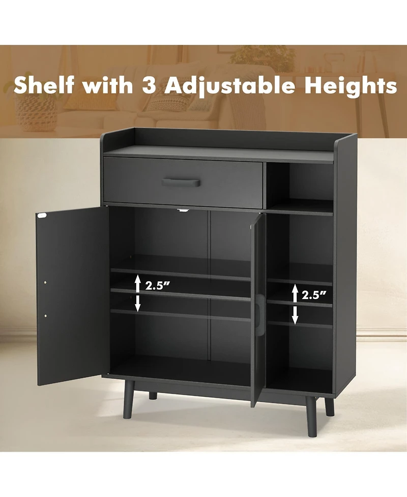 Sugift Free Standing Floor Storage Cabinet Cupboard Chest with 1 Drawer