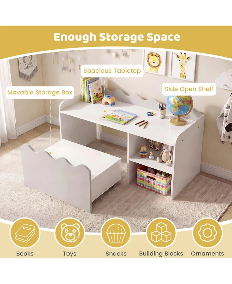 Sugift Scalloped Kids Bookshelf and Toy Storage Organizer for Playroom