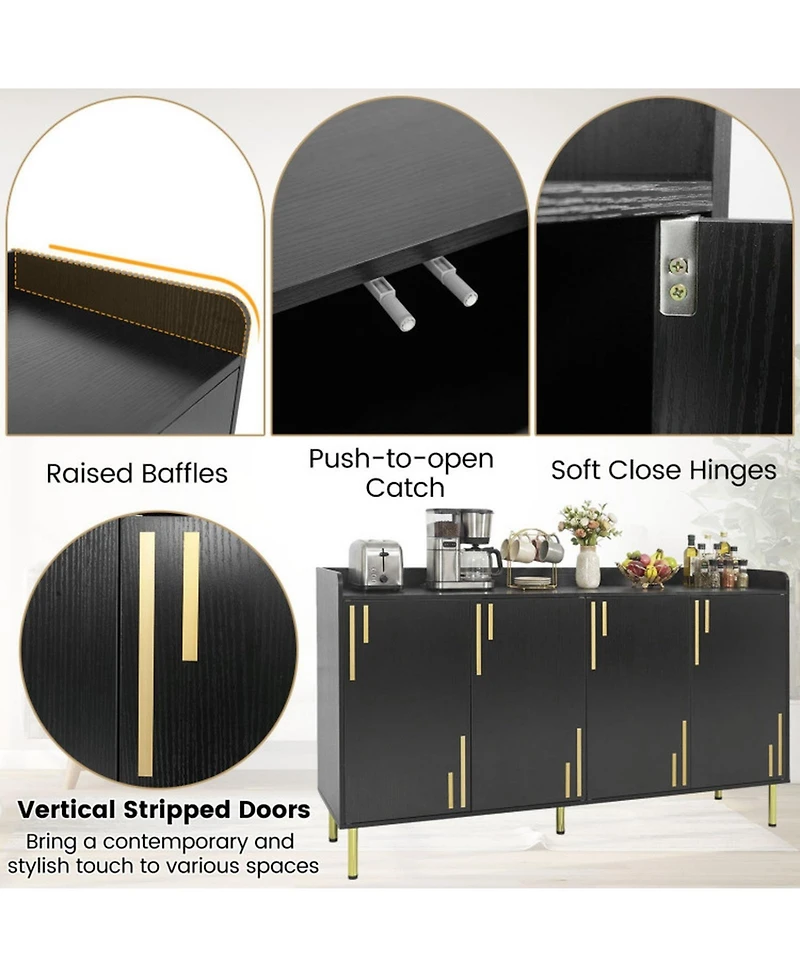 Sugift 55 Inch Buffet Cabinet with 4 Doors and 5 Metal Legs Modern Credenza