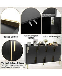 Sugift 55 Inch Buffet Cabinet with 4 Doors and 5 Metal Legs Modern Credenza