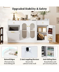 Sugift 55 Inch Buffet Cabinet with Hidden Tilt-Out Trash Can and 2 Glass Doors
