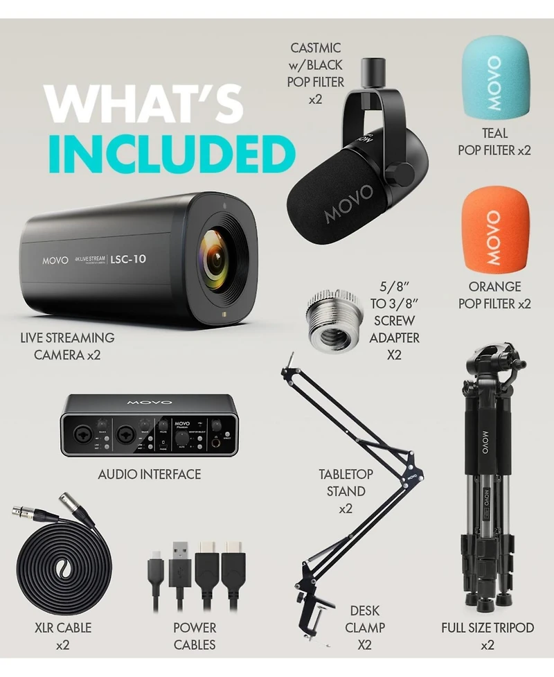 Movo 4K Two-Person Video Podcast Equipment Bundle