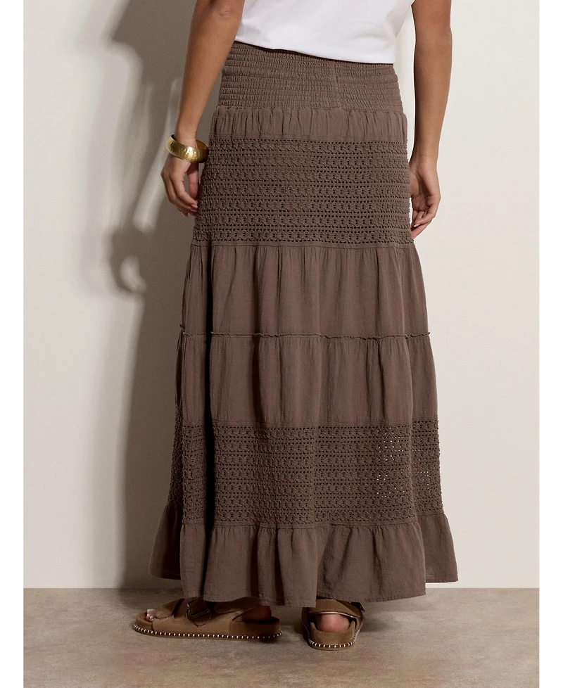 Apricot Women's Tiered Crochet Maxi Skirt