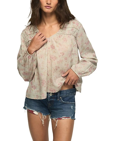 Lucky Brand Women's Ruched Floral-Print Peasant Blouse