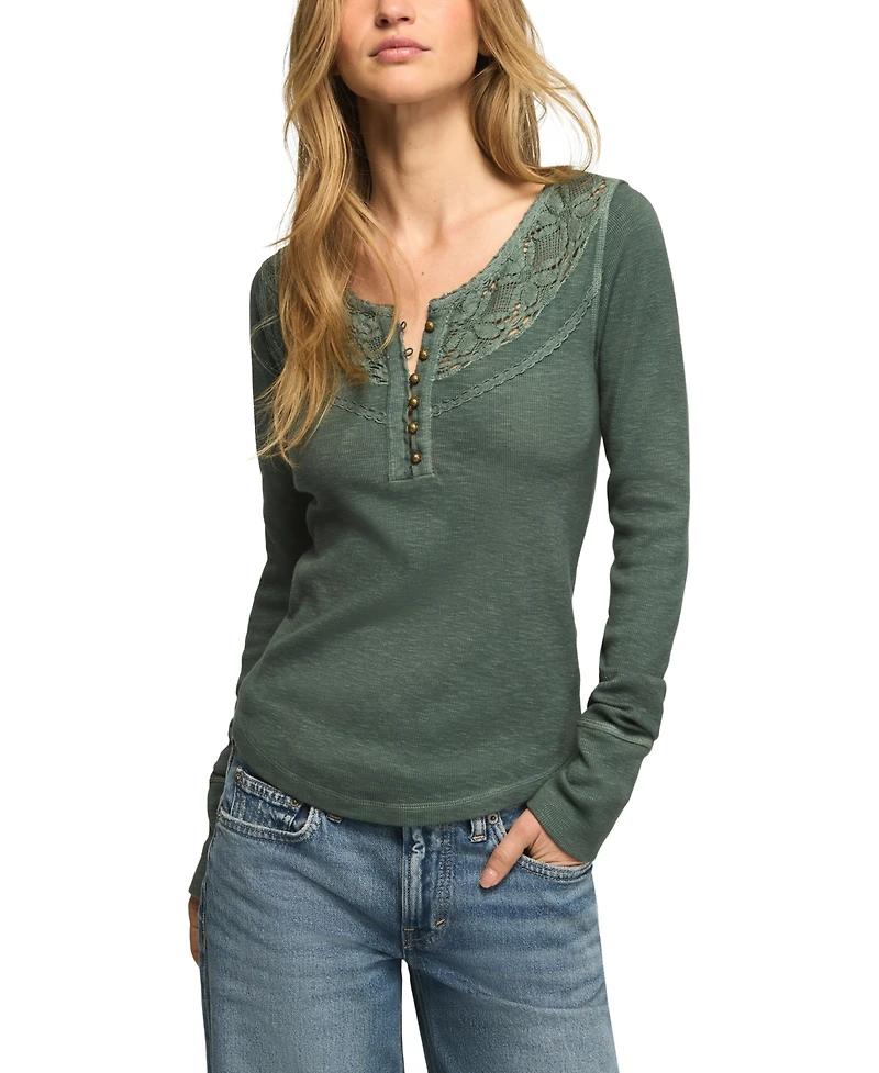 Lucky Brand Women's Lace Yoke Long-Sleeve Henley