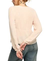 Lucky Brand Women's Long Sleeve Lace Cutaway Top