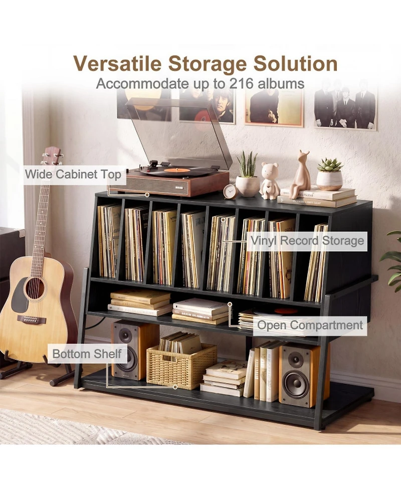 Sugift Turntable Stand with Charging Station and 8 Vinyl Storage Shelves