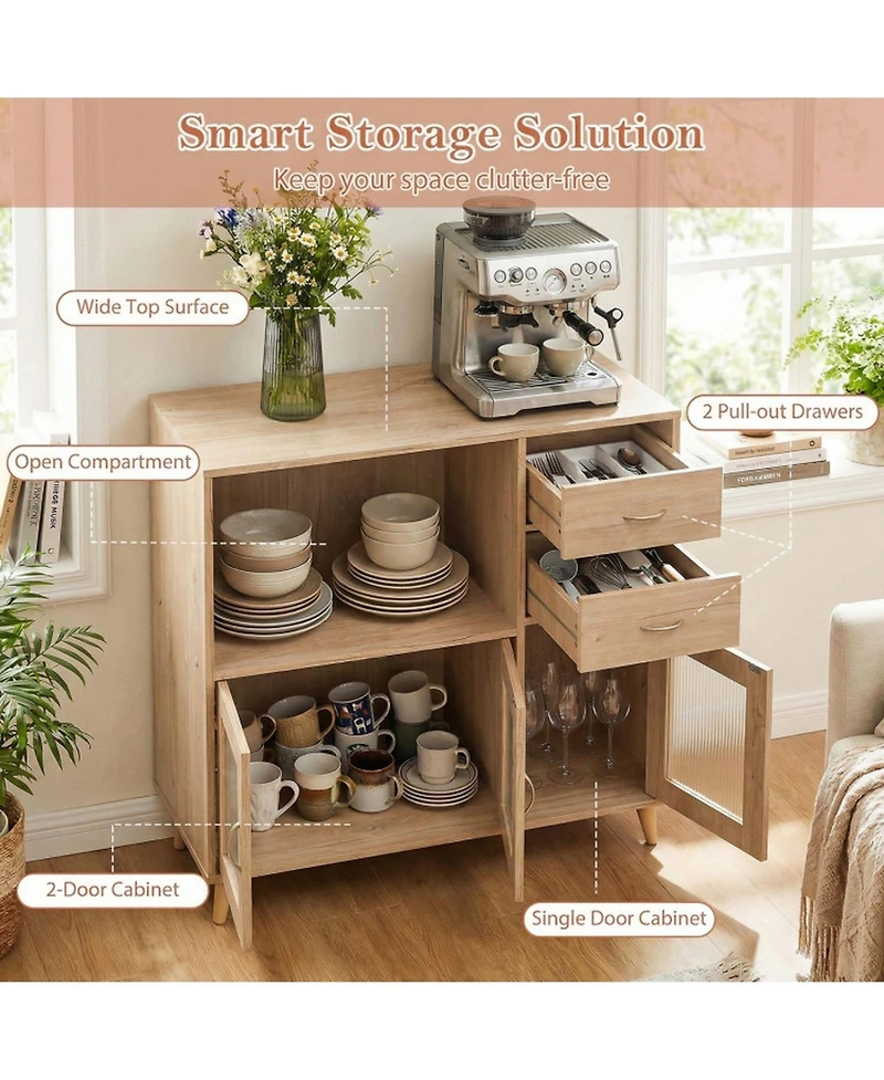 Sugift 36 Inch Sideboard Buffet Cabinet with Open Compartment and Drawers