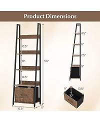 Sugift 5-Tier Ladder Bookshelf with Fabric Drawer for Home Office