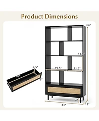 Sugift 64 Inch 6-Tier Tall Wooden Bookcase with 8 Open Cubes and Drawer