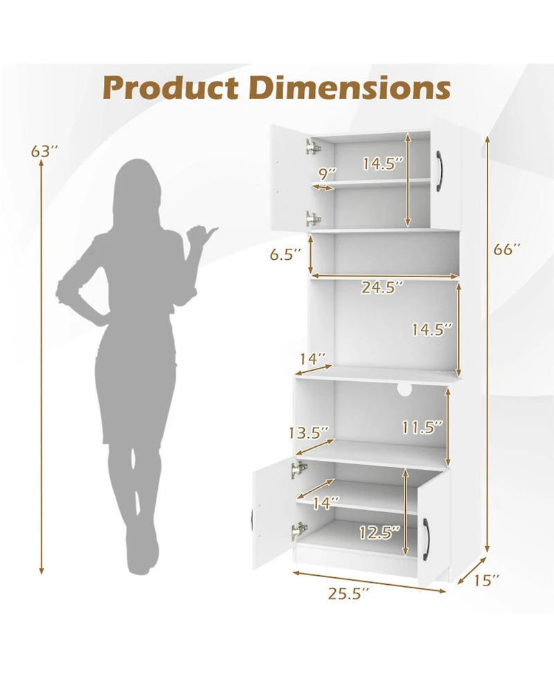 Sugift 66 Inch Kitchen Pantry Cabinet with Charging Station and Adjustable Shelves for Dining Room