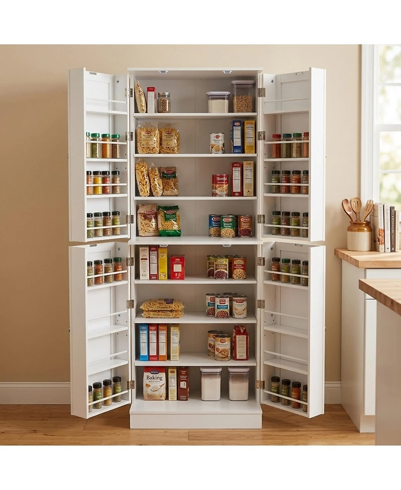 Sugift 65.5 Inch Freestanding Kitchen Pantry Cabinet Tall Buffet Cupboard with 4 Doors 16 Door Shelves