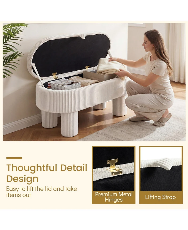 Sugift 42 in Corduroy Upholstered Storage Ottoman Bench Foot Stool