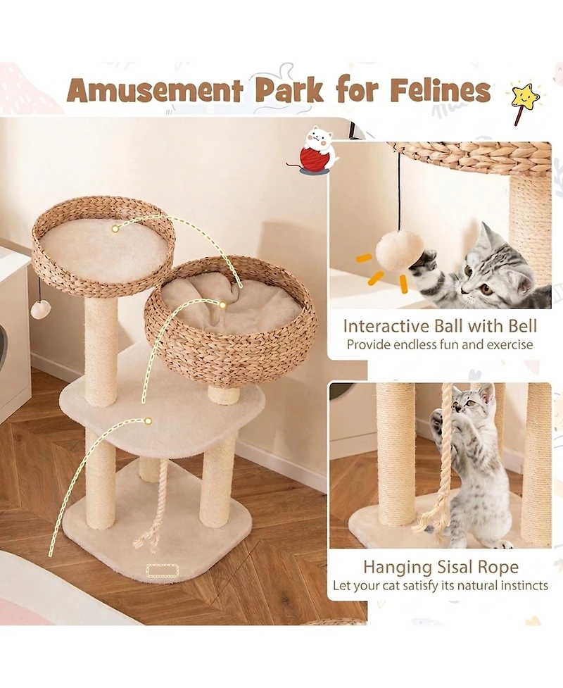 Sugift 41 in Rattan Cat Tree with Napping Perch
