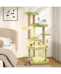 Sugift Multi-level Avocado Theme Cat Tree Tower with Wide Perch and Rotatable Basket