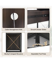 Sugift Buffet Sideboard with 2-Door Cabinet Power Outlets and Led Light