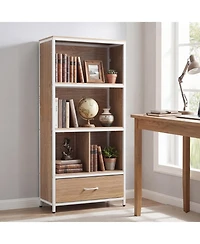 Sugift 56 Inch Tall Freestanding 5-Tier Bookcase with Drawer