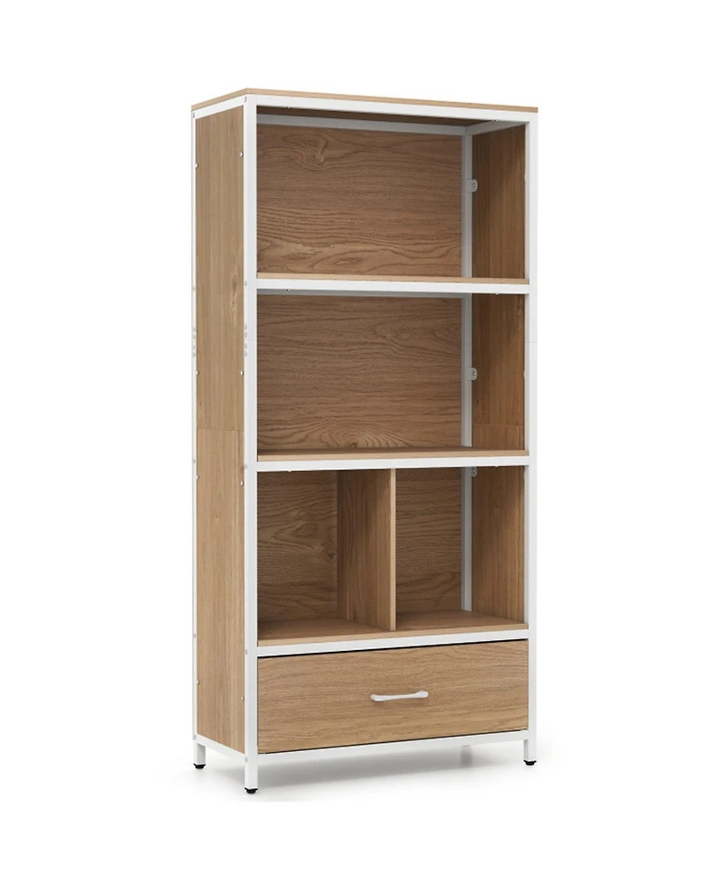 Sugift 56 Inch Tall Freestanding 5-Tier Bookcase with Drawer
