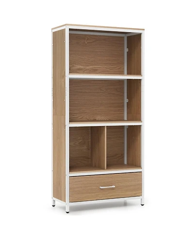 Sugift 56 Inch Tall Freestanding 5-Tier Bookcase with Drawer