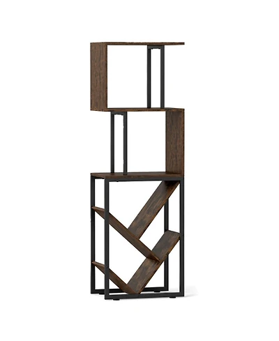 Sugift 6-Tier Floor Standing S-Shaped Geometric Tree Bookshelf Bookcase with Open Shelves