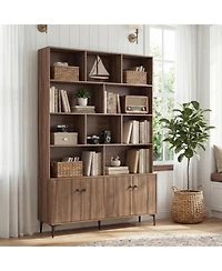 Sugift Bookshelf With 4 Doors and 2 Anti-Tipping Kits for Home Office