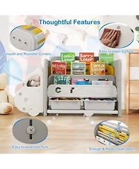 Sugift Car Themed Kids Toy Storage Bookshelf with 3-Tier Shelves and 2 Storage Boxes