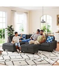 Sugift 98in Sectional Sofa with Movable Storage Ottoman Linen Fabric 98 x 69.5 x 32.5in