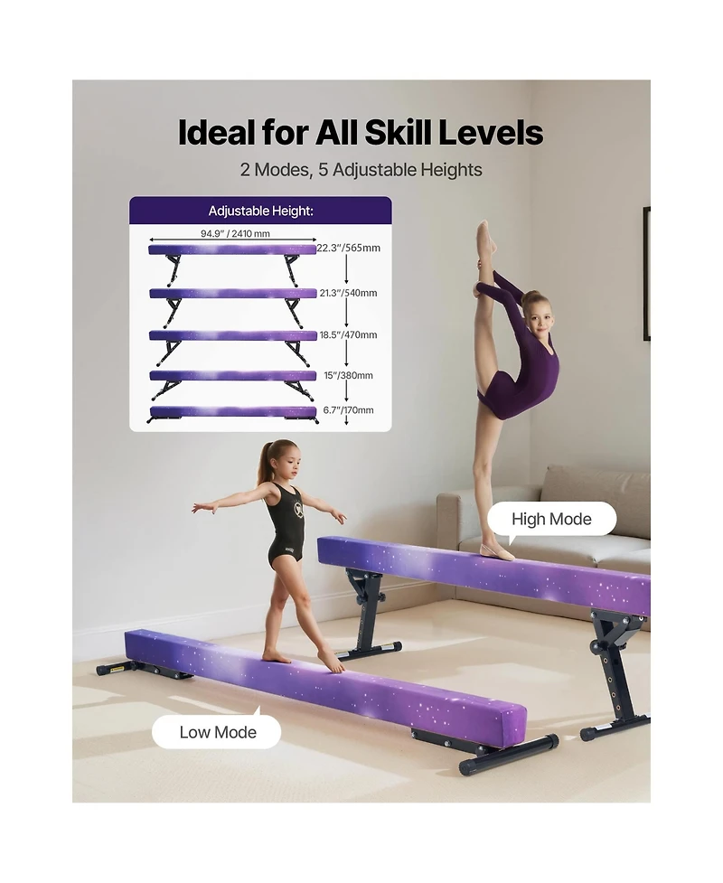 Hongge 8 ft Adjustable Gymnastics Balance Beam with 5 Heights