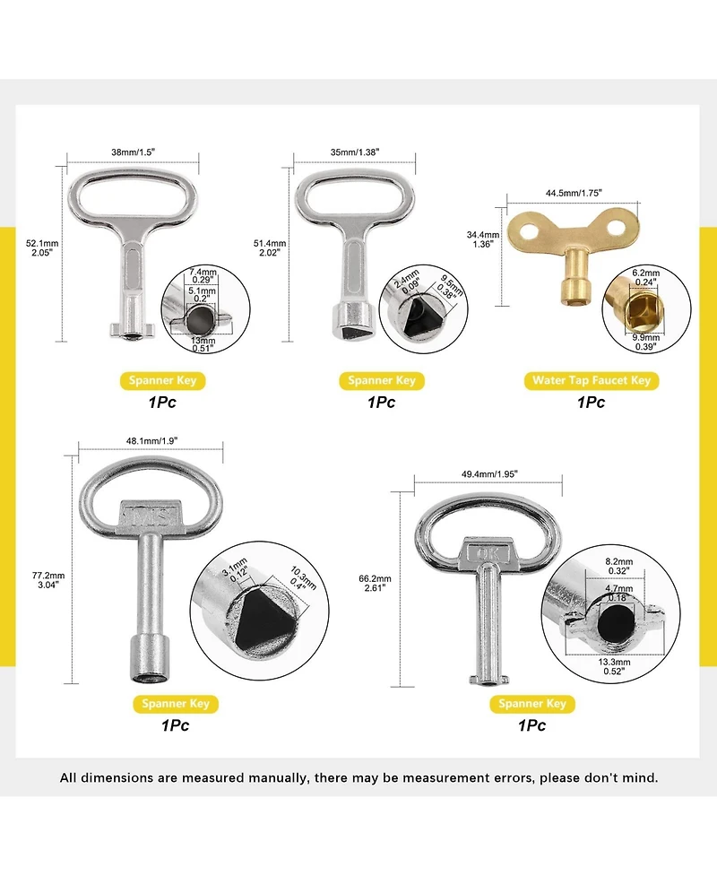 Xdovet Plumber Key Tool Set Cross Triangle Spanner Faucet Socket Radiator Meter Box