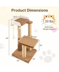 Sugift 44 in Modern Cat Tree for Indoor Cats with Plush Padded Perch and Dangling Ball