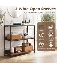 Sugift 3-Tier Industrial Bookshelf with Wooden Shelves and Metal Frame