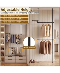 Sugift Adjustable Floor to Ceiling Clothes Rack with 2 Hanging Rods 102.5in-124in