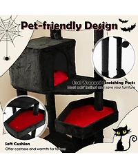 Sugift Gothic Cat Tree with 2 Cat Condos and Coffin Bed for Indoor Cats