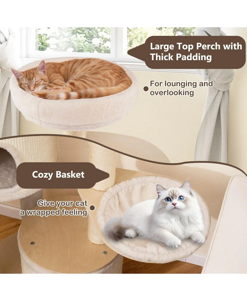 Sugift Wooden Kitten Tower with Sisal Scratching Posts and 2 Condos
