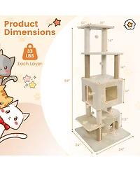 Sugift 64 in Tall Cat Tree with 2 Large Condos and Jute Scratching Posts for Indoor Adult Cats