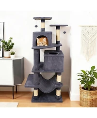 Sugift 57 in Cat Tree with Dual Condos Hammock and 2 Dangling Balls