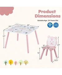 Sugift 3-Piece Kids Table and Chairs Set with Animal Patterns