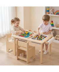 Sugift 3-Piece Kids 6-in-1 Activity Table and Chair Set with 2-Height Adjustable Table