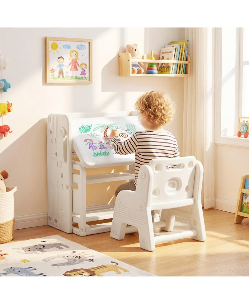 Sugift Kids Writing Desk and Chair Set with Side Bookshelves