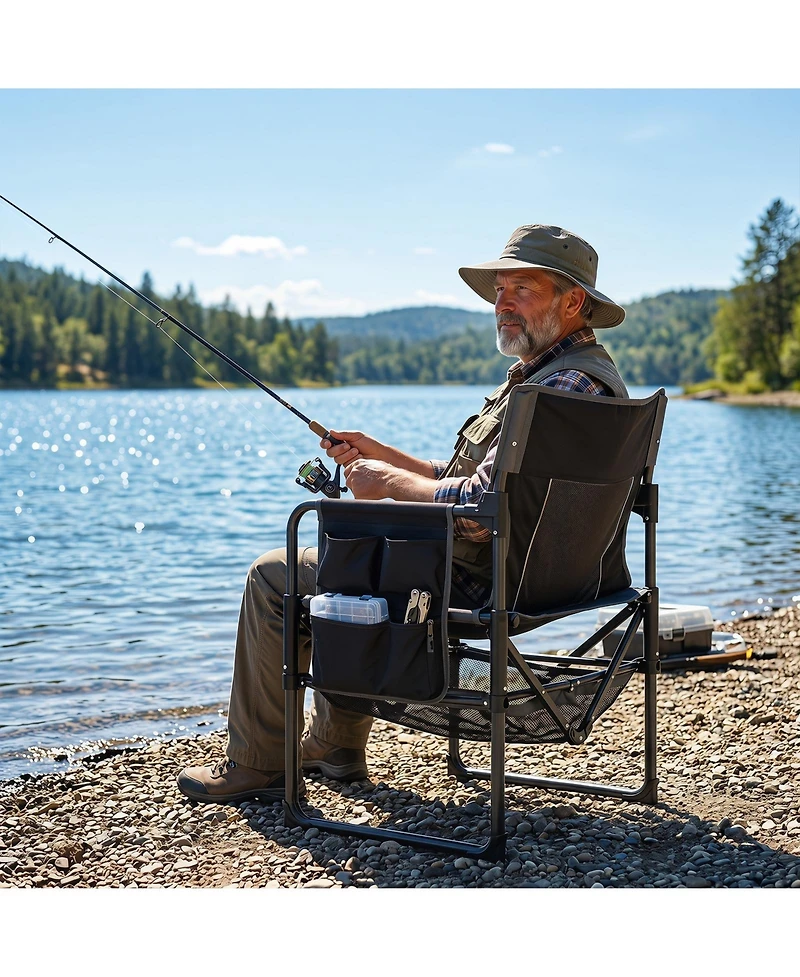 Gymax Outdoor Camping Chair for Adults with Cup Holder and Side Pocket Bottle Opener