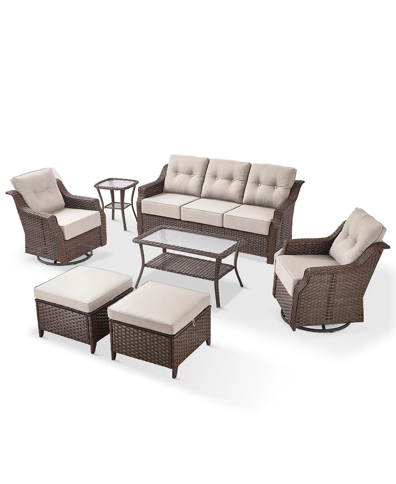 Pocassy 7-Piece Patio Furniture Set with Outdoor Swivel Chairs, High Back Wicker Conversation Sets 6" Thick Cushions