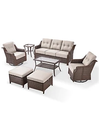 Pocassy 7-Piece Patio Furniture Set with Outdoor Swivel Chairs, High Back Wicker Conversation Sets 6" Thick Cushions