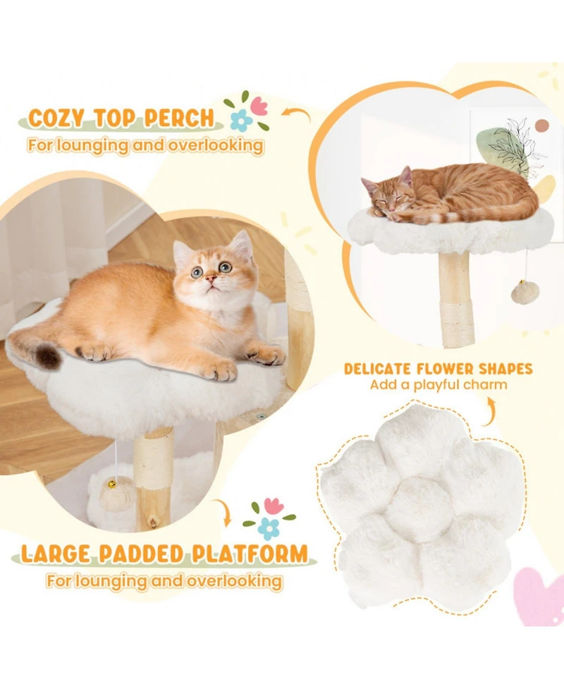 Sugift Solid Wood Cat Tree with Branch Flower Cat Tower and Sisal Scratching Posts