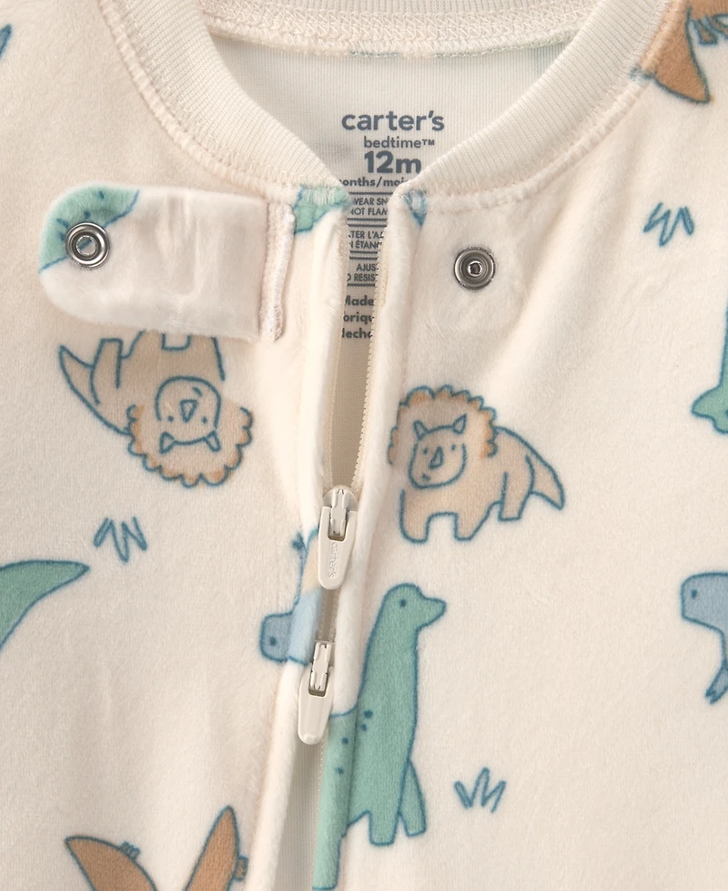 Carters Baby Boys' Dino 2-Way Zip Dream Plush Snug-Fit Footed Pajama