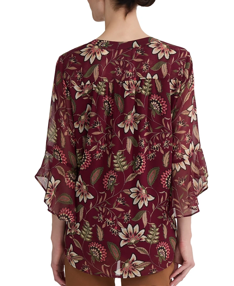Jones New York Women's V-Neck Flutter-Sleeve Floral-Print Blouse