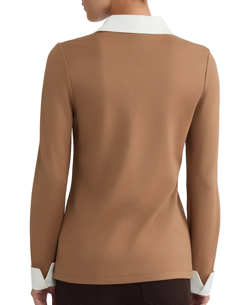 Jones New York Women's Collared Long-Sleeve Poplin Combo Trim Sweater