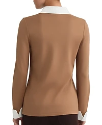 Jones New York Women's Collared Long-Sleeve Poplin Combo Trim Sweater