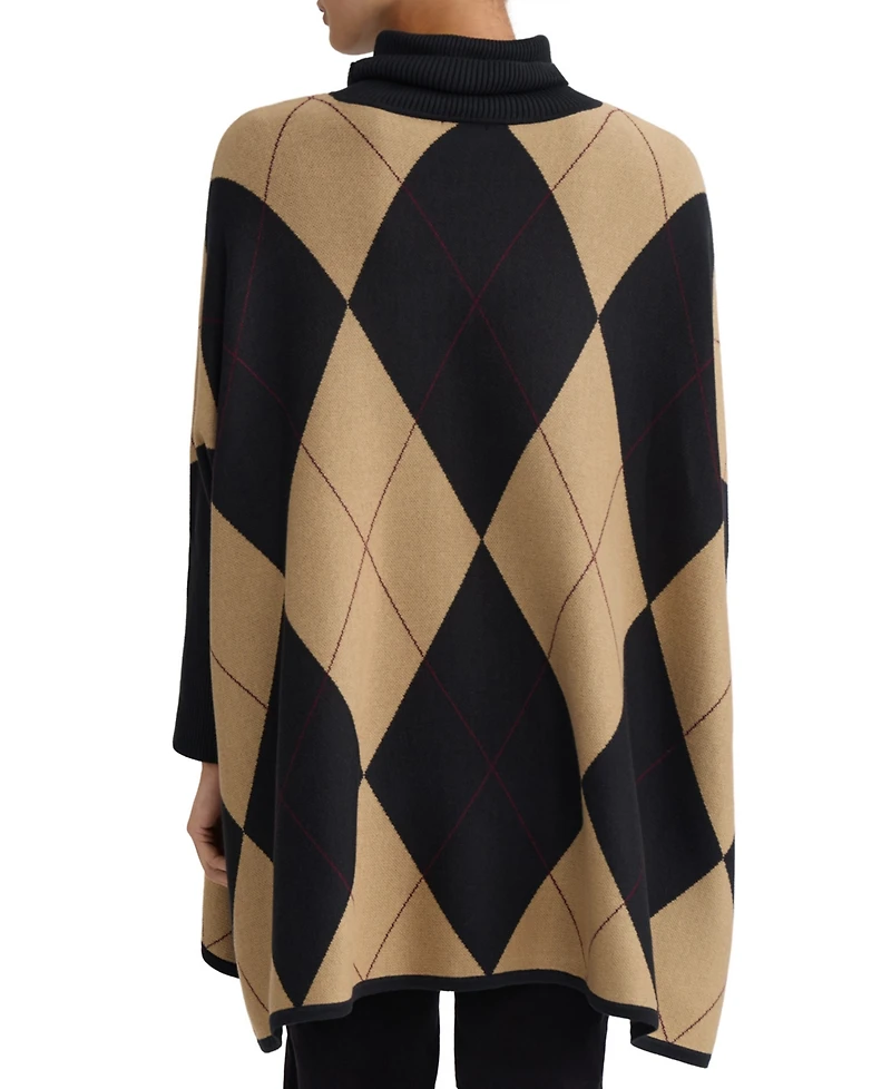 Jones New York Women's Argyle Turtleneck Poncho Pull-On Sweater