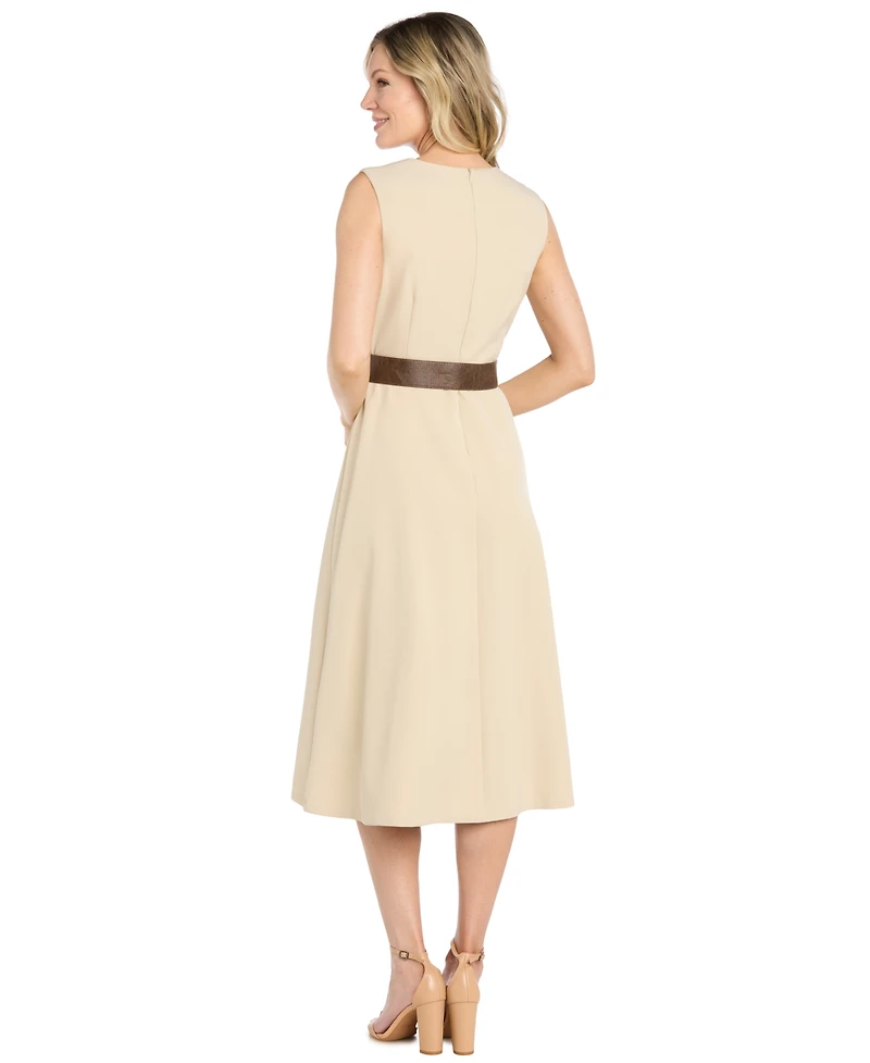R & M Richards Women's Crewneck Midi Stretch Dress