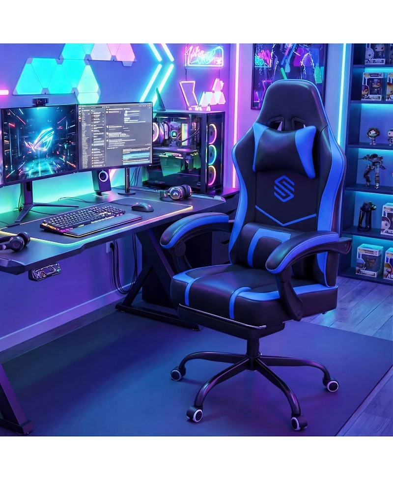 Sugift Height Adjustable Ergonomic Gaming Chair with Headrest Footrest and 90degree(s) to 135degree(s) Recline